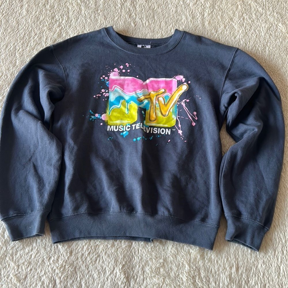 MTV logo blue gray pullover size small (3-5) - Picture 5 of 16